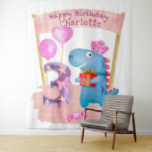 3 jaar zaterdag gepersonaliseerde Cute Girly Dinos Wandkleed (In situ)