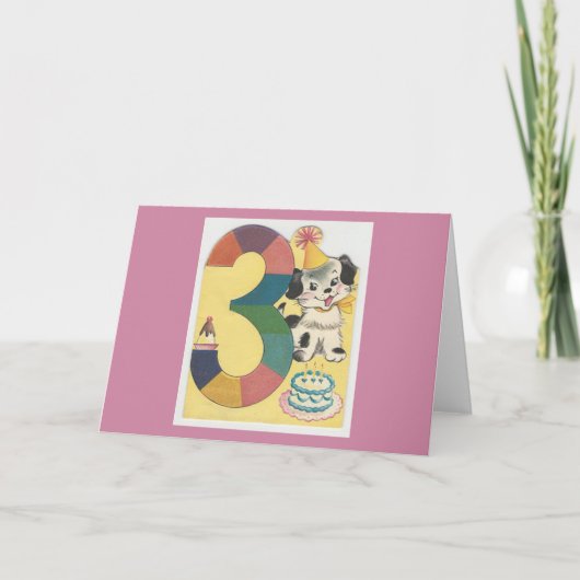  "3-jarige" Happy Birthday met hond Kaart (Voorkant)
