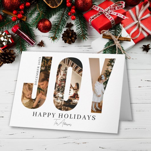 3 JOY Photo Holiday Card Custom Family Bedankkaart