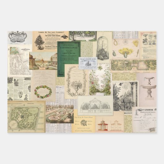 3 Kaart en tuin Document Collage Ephemera Sheets Inpakpapier Vel (Voorkant 2)