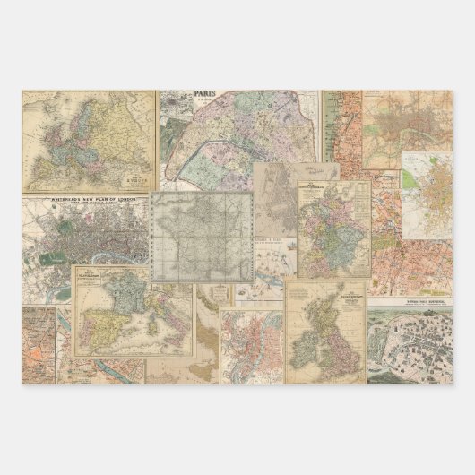 3 Kaart en tuin Document Collage Ephemera Sheets Inpakpapier Vel (Voorkant)