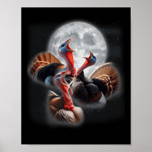 3 kalkoenen huilen naar de maan Grappige kalkoenja Poster