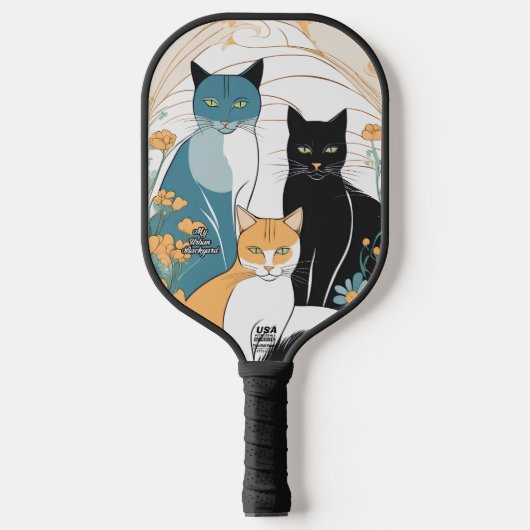 3 katten gepersonaliseerde pickleball paddle (Voorkant)