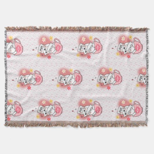 3 katten met bloemen en een mok deken (Voorkant)