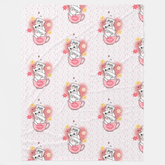 3 katten met bloemen en een mok fleece deken (Voorkant)