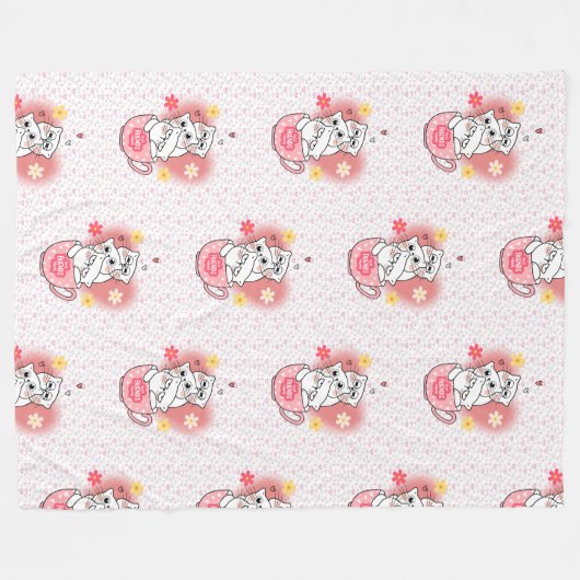 3 katten met bloemen en een mok fleece deken (Voorkant (Horizontaal))