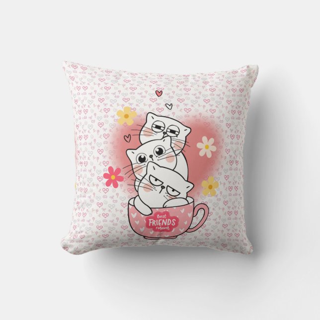 3 katten met bloemen en een mok kussen (Voorkant)