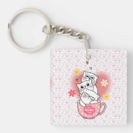 3 katten met bloemen en een mok sleutelhanger