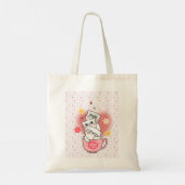 3 katten met bloemen en een mok tote bag (Achterkant)