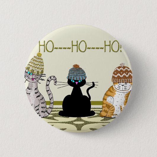 3 Katten met Pet Kerstmis Ronde Button 5,7 Cm (Voorkant)