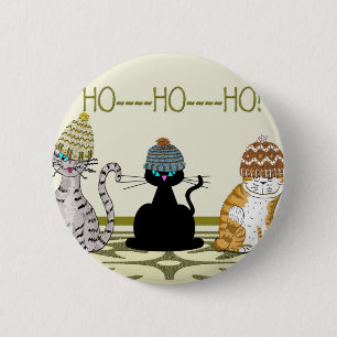 3 Katten met Pet Kerstmis Ronde Button 5,7 Cm