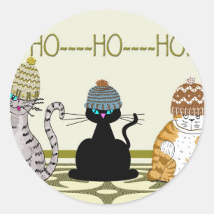 3 Katten met Pet Kerstmis Ronde Sticker