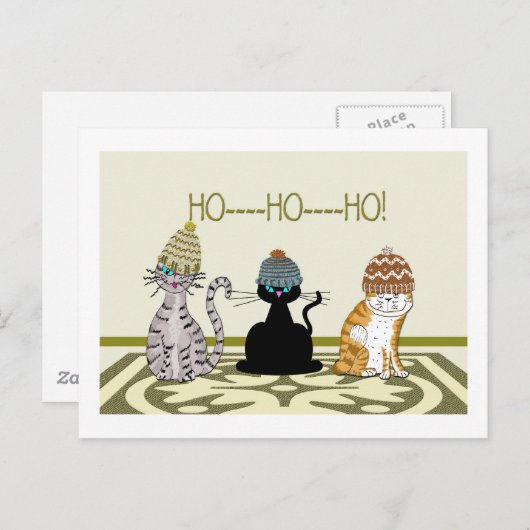3 Katten met Petten Kerst Feestdagenkaart (Voorkant / Achterkant)