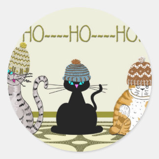 3 Katten met Petten Kerst Ronde Sticker