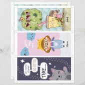 3 Kawaii Illustreerde Bladwijzer met bewerkbare te (Voorkant / Achterkant)