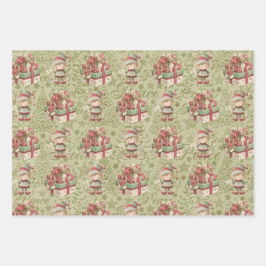 3 Kerst Elf Cadeaus Inpakpapier Vel (Voorkant 2)