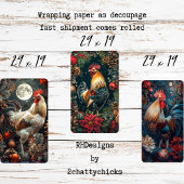3 Kerst Haan Decoupage Inpakpapier Vel