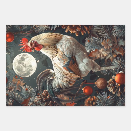 3 Kerst Haan Decoupage Inpakpapier Vel (Voorkant 3)