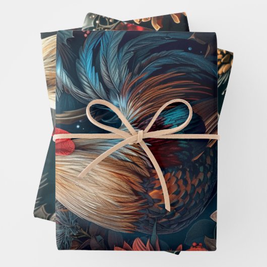 3 Kerst Haan Decoupage Inpakpapier Vel (In situ)