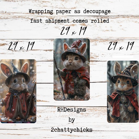 3 Kerstmis Landmuizen Decoupage Inpakpapier Vel