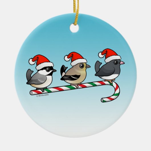 3 kerstzongvogels keramisch ornament (Voorkant)