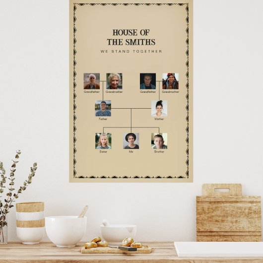 3 Kinderen Custom Family Tree Poster (Keuken)