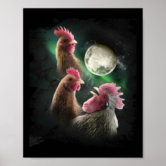 3 Kip Maan Wolf Kippen Huilende Wolven Poster (Voorkant)