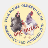 3 Kippen BIOLOGISCH GEVOEDERD GEPASTEERD EIKARTON  Ronde Sticker (Voorkant)