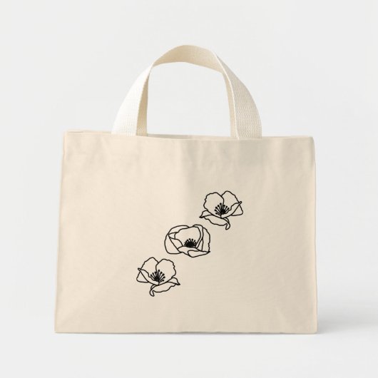 3 Klaproos Boho Chic Minimalistische Boodschappent Mini Tote Bag (Voorkant)