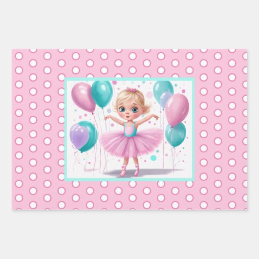 3 klein meisje ballerina coördinerende giftwrap inpakpapier vel (Voorkant 2)