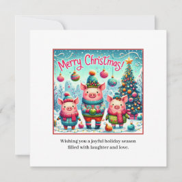 3 kleine kerstvarkens feestdagenkaart