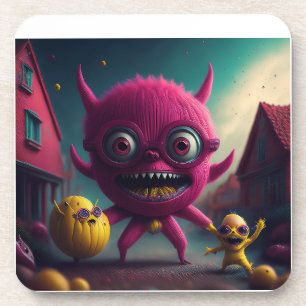 3 Kleine Monsters Rollen Door Het Dorp Bier Onderzetter