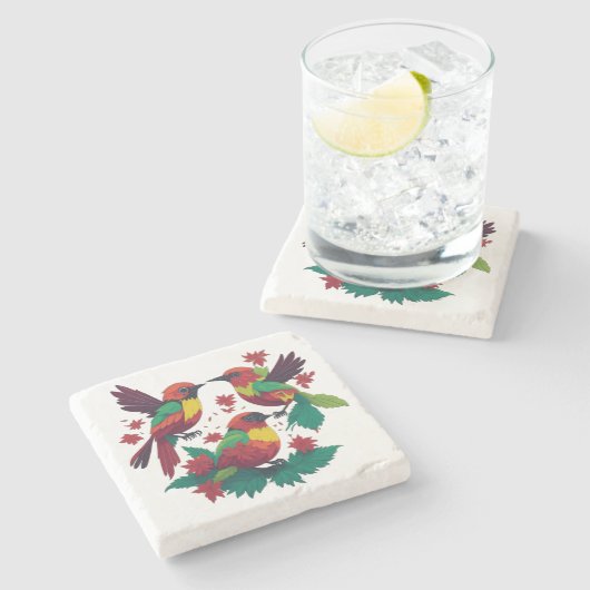 3 kleine Reggae vogels Stenen Onderzetter (Zijkant)