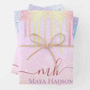 3 Kleur Chic Kleurrijke Girly Glitter Drips Inpakpapier Vel