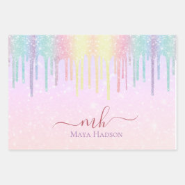 3 Kleur Chic Kleurrijke Girly Glitter Drips Inpakpapier Vel