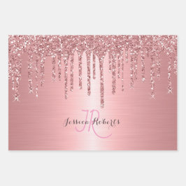 3 Kleur Chic Monogram Girly Glitter Drips Inpakpapier Vel