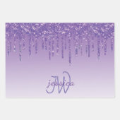 3 Kleur Chic Monogram Meisje Paarse Glitter Drips Inpakpapier Vel (Voorkant 2)