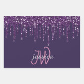 3 Kleur Chic Monogram Meisje Paarse Glitter Drips Inpakpapier Vel (Voorkant)