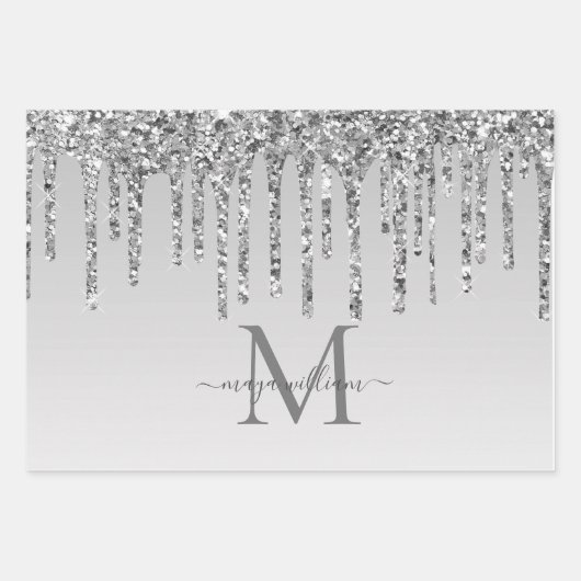 3 Kleur Glitter Drips Gepersonaliseerde Monogram N Inpakpapier Vel (Voorkant 3)