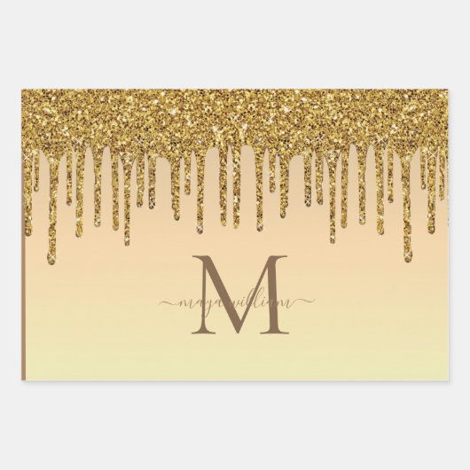 3 Kleur Glitter Drips Gepersonaliseerde Monogram N Inpakpapier Vel (Voorkant 2)