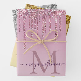 3 Kleur Glitter Drips Gepersonaliseerde Monogram N Inpakpapier Vel