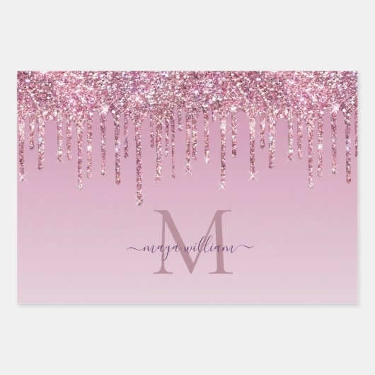 3 Kleur Glitter Drips Gepersonaliseerde Monogram N Inpakpapier Vel (Voorkant)