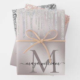 3 Kleur Glitter Drips Gepersonaliseerde Monogram N Inpakpapier Vel