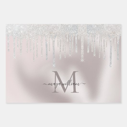 3 Kleur Glitter Drips Gepersonaliseerde Monogram N Inpakpapier Vel (Voorkant)
