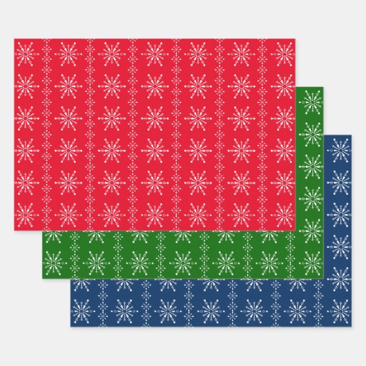 3 kleuren patroon met sneeuwvlokken voor kerstmis inpakpapier vel (Set)