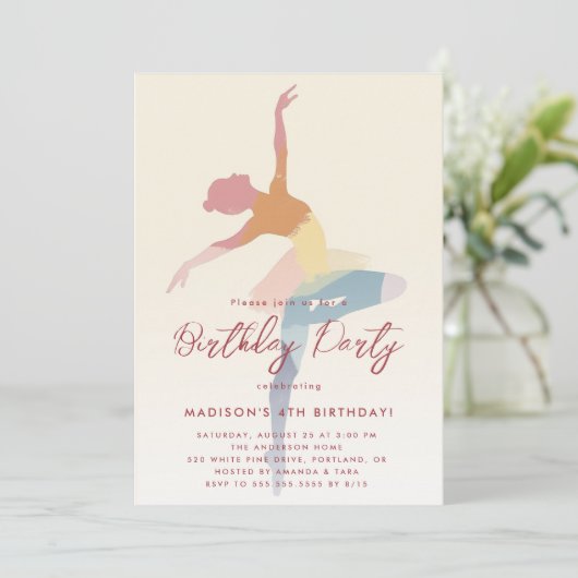 3 kleuren Silhouet Ballerina Verjaardagsfeest Kaart (Staand voorkant)