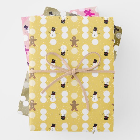 3 kleuren snowman en keukenbrood inpakpapier vel (In situ)