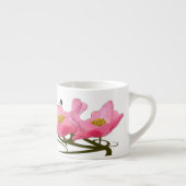 3 kleurrijke bloeiende roze klaprozen op een rij espresso kop (Rechts)