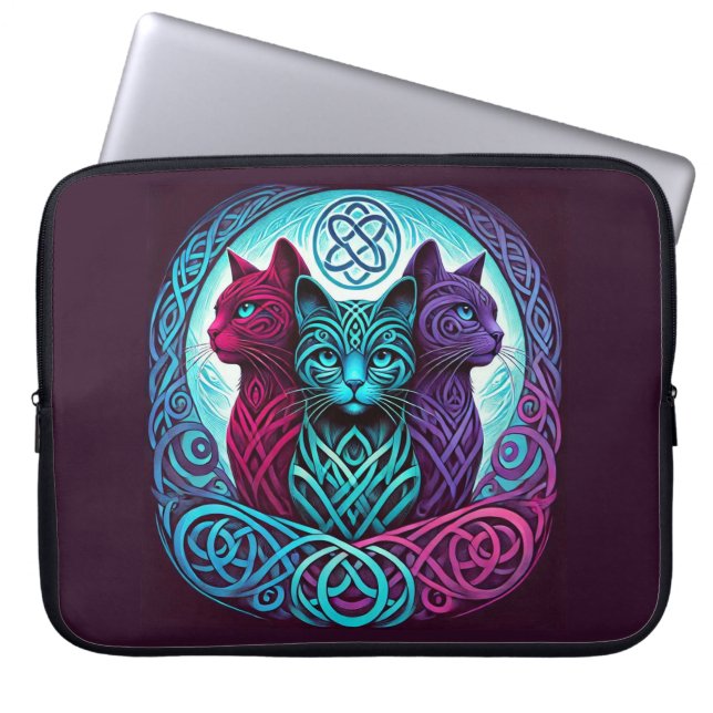3 kleurrijke katten cirkel laptop sleeve (Voorkant)