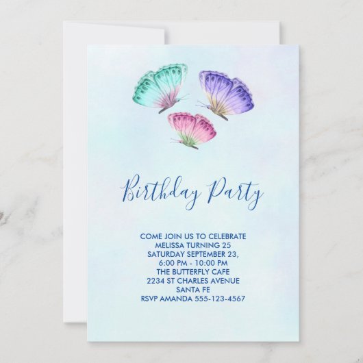 3 Kleurrijke Pastel Waterverf Vlinders Verjaardag Kaart (Voorkant)
